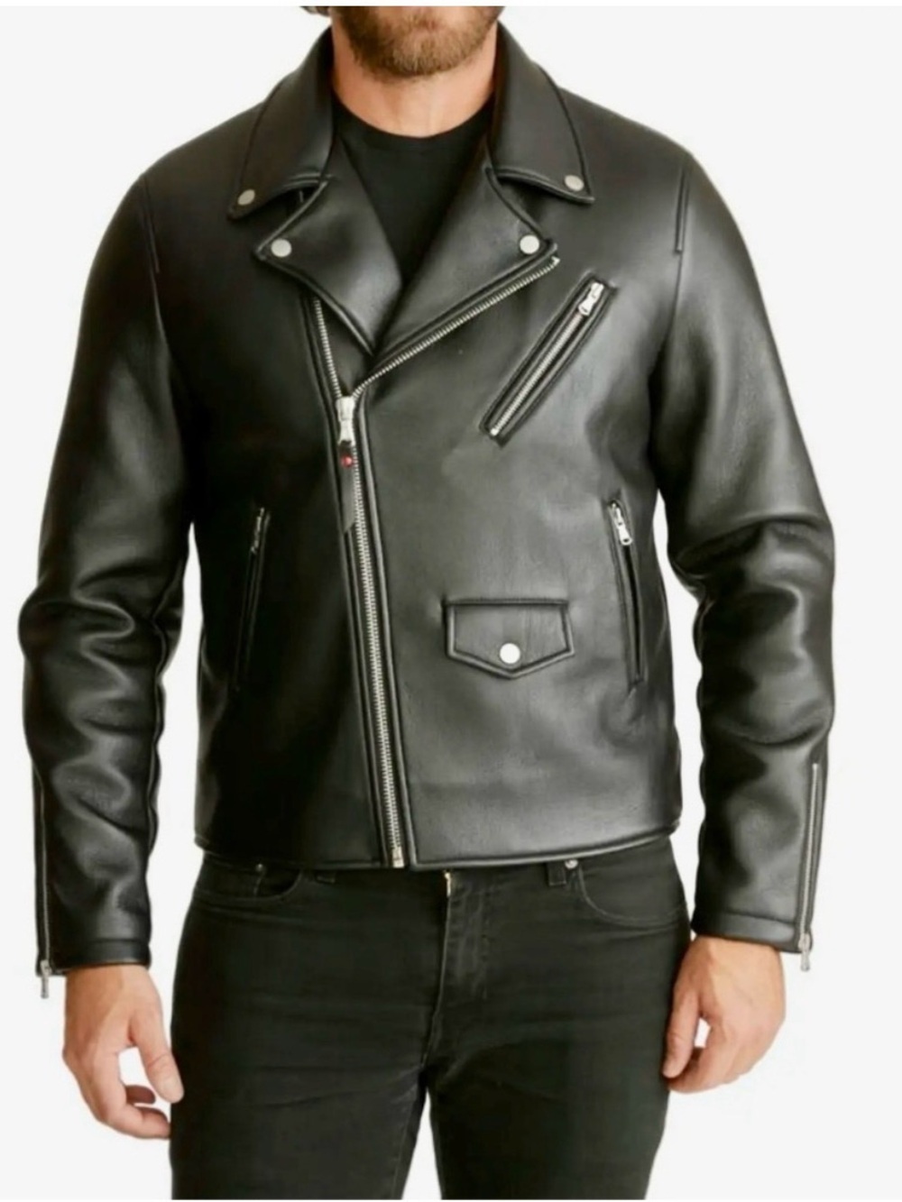 Robert Graham Black Faux Leather Moto Jacket